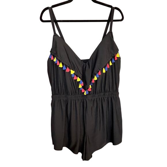 SWIM by Cacique Women's Black Colorful Tassel Swim Romper Size 16 Lane Bryant - Picture 2 of 4